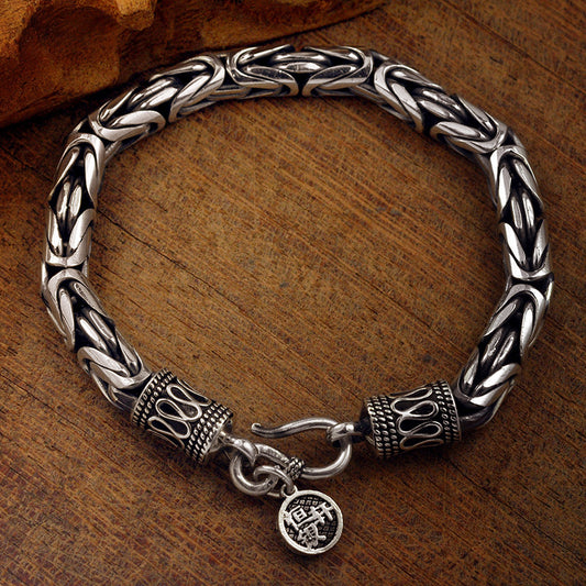 Men's Pure Silver Jewelry Domineering Fashion Thai Peace Pattern Bracelet