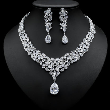 Bridal Zircon Necklace Two-piece Earrings Set