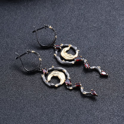 925 Silver Natural Colored Gems Garnet Earrings Necklace