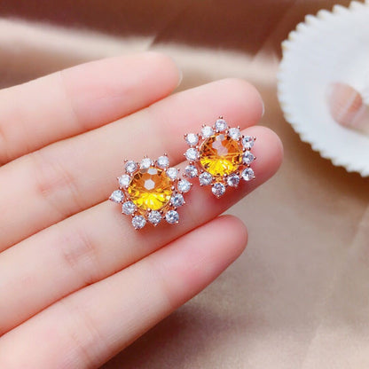 Silver-plated  Explosion Fire Color Inlaid Citrine Set