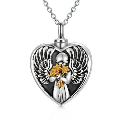 Sterling Silver Angel Cremation Mother Daughter Urn for Ashes Keepsake Memory Necklace