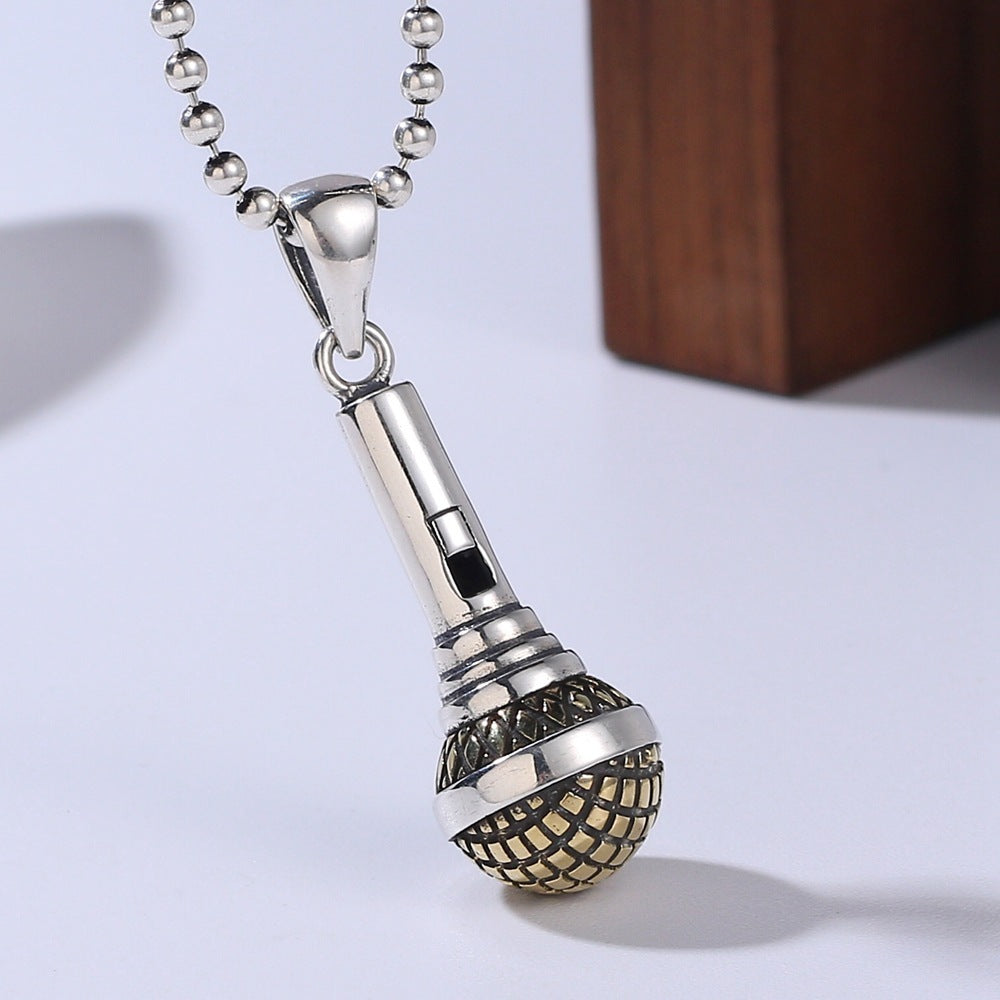 S925 Sterling Silver Microphone Pendant For Men And Women Hip Hop Trend Pendant