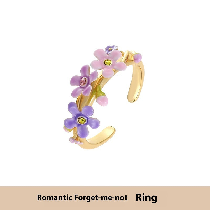 Anillo ajustable con flor pequeña de Myosotis Sylvatica para mujer