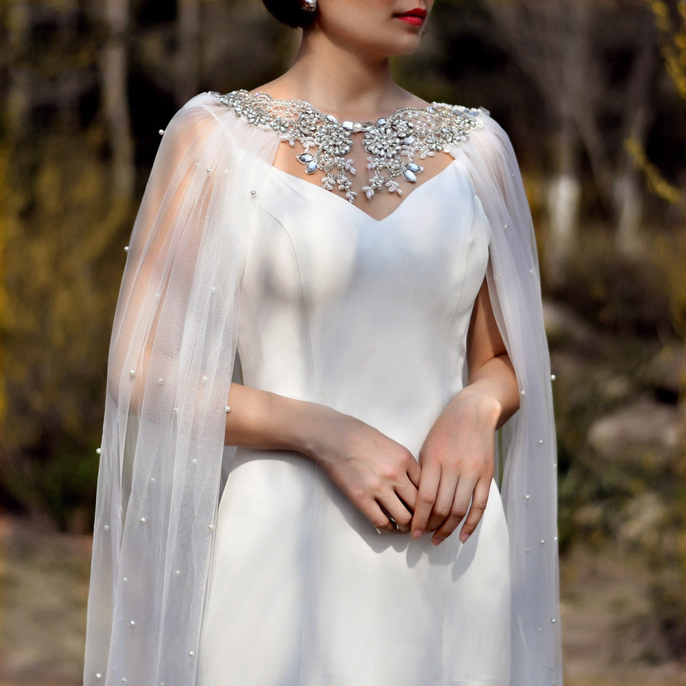 Wedding Dress Pearl Rhinestone Luxurious Temperament Trailing Shawl