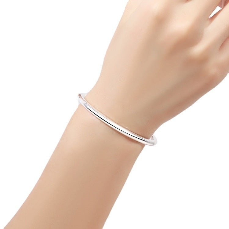 Pulsera de plata pura 9999 brillante con apertura cerrada y barra redonda sencilla para mujer