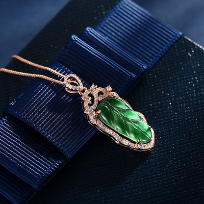 Jadeite Necklace With Gold Inlaid Branches And Jade Leaves