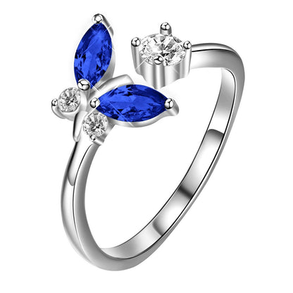 Anillo de mariposa en plata de ley 925 con cristal azul zafiro