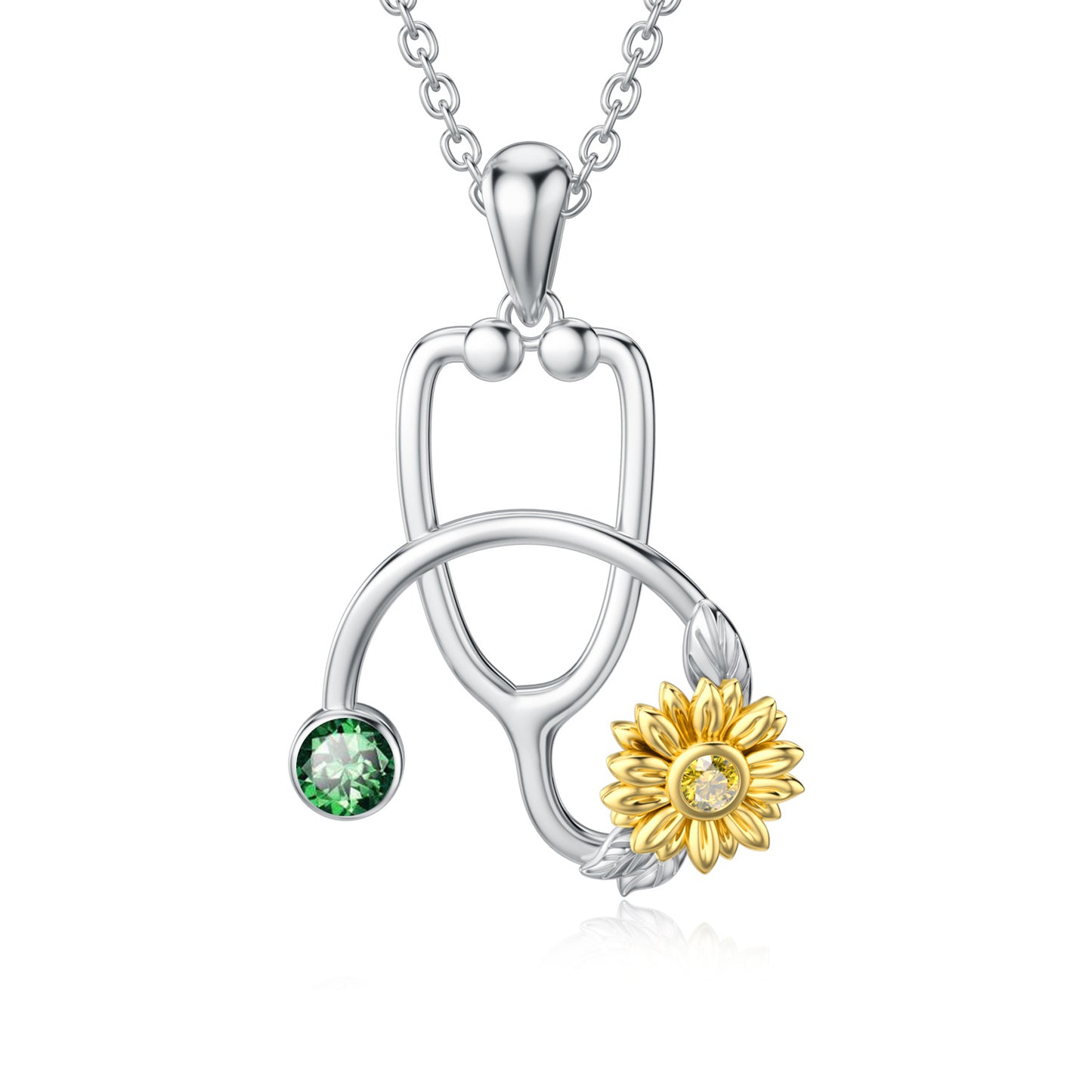 Collier pendentif stéthoscope tournesol en argent sterling 925 pour médecin, infirmière, étudiant, remise de diplôme