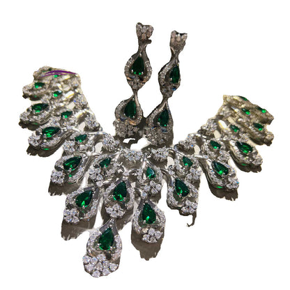 Accesorios para vestido de noche con circonitas verdes, collar y pendientes