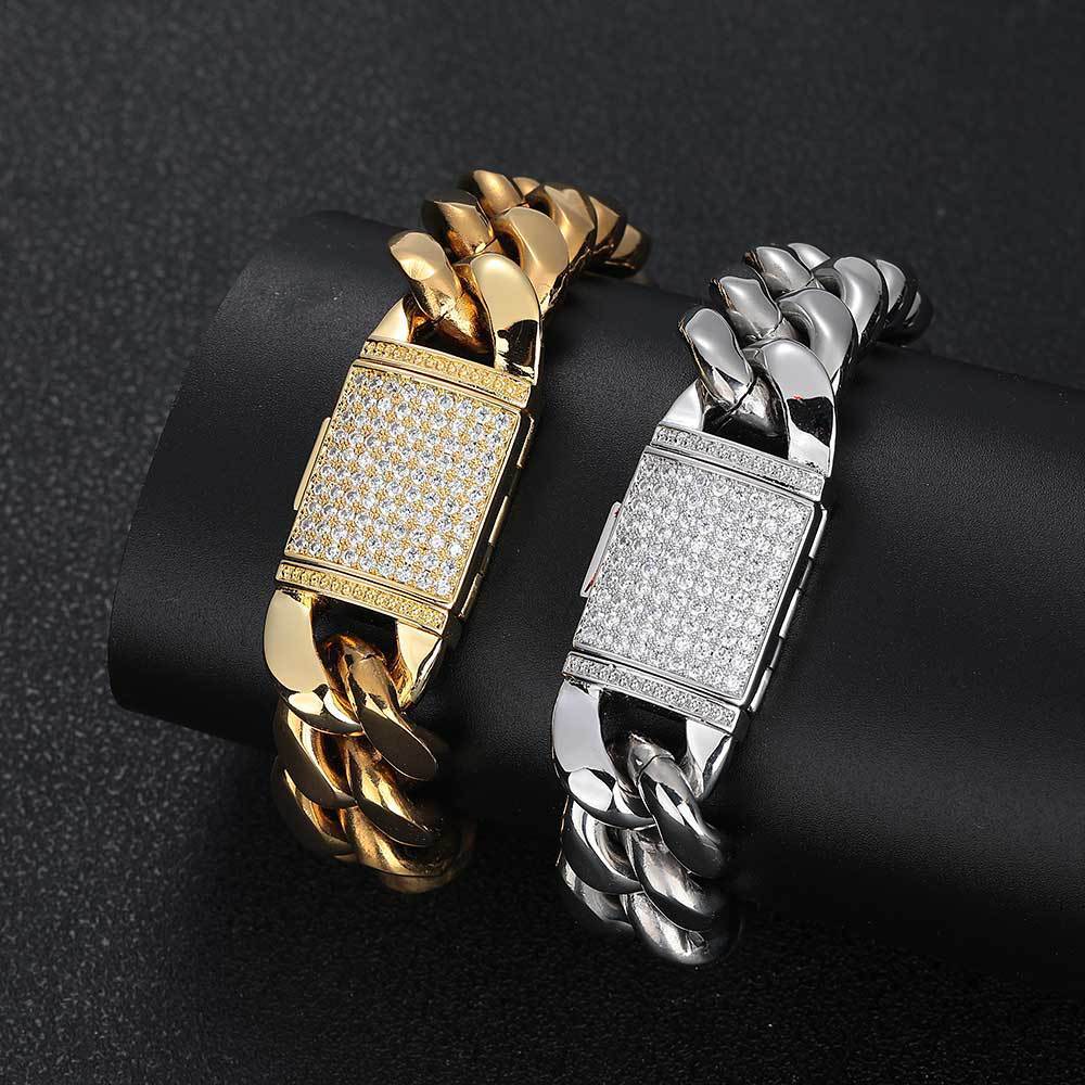 Stainless Steel Bracelet Ornament Male Zircon Flip Buckle