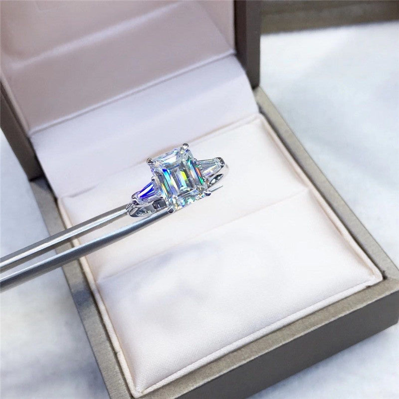 18K Gold Color Emerald Cut Baguette Diamond Ring Wholesale Price