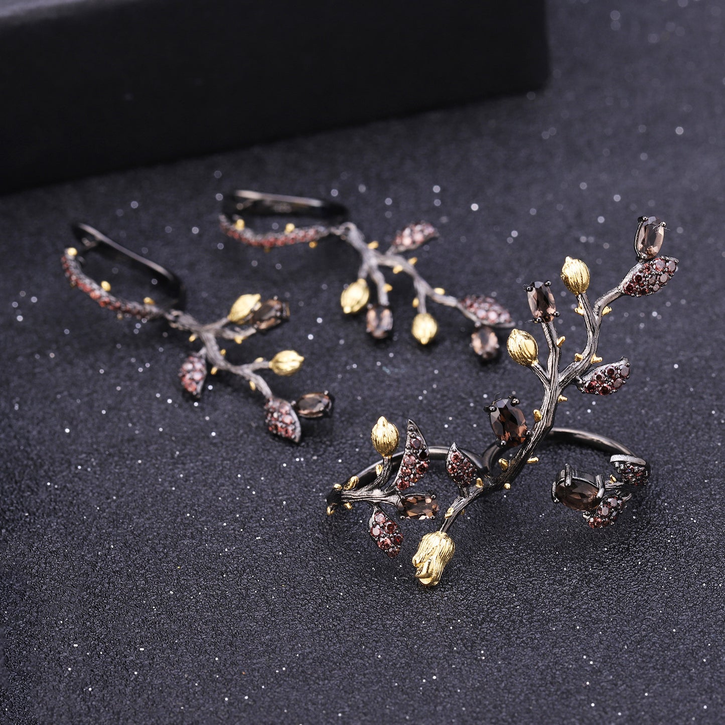 Retro Natural Style Design S925 Silver Natural Colored Gems Earrings