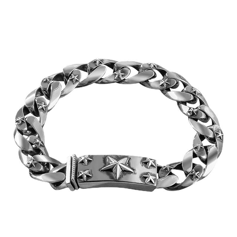 Pulsera de plata de ley S925 de estilo retro y grueso para hombre