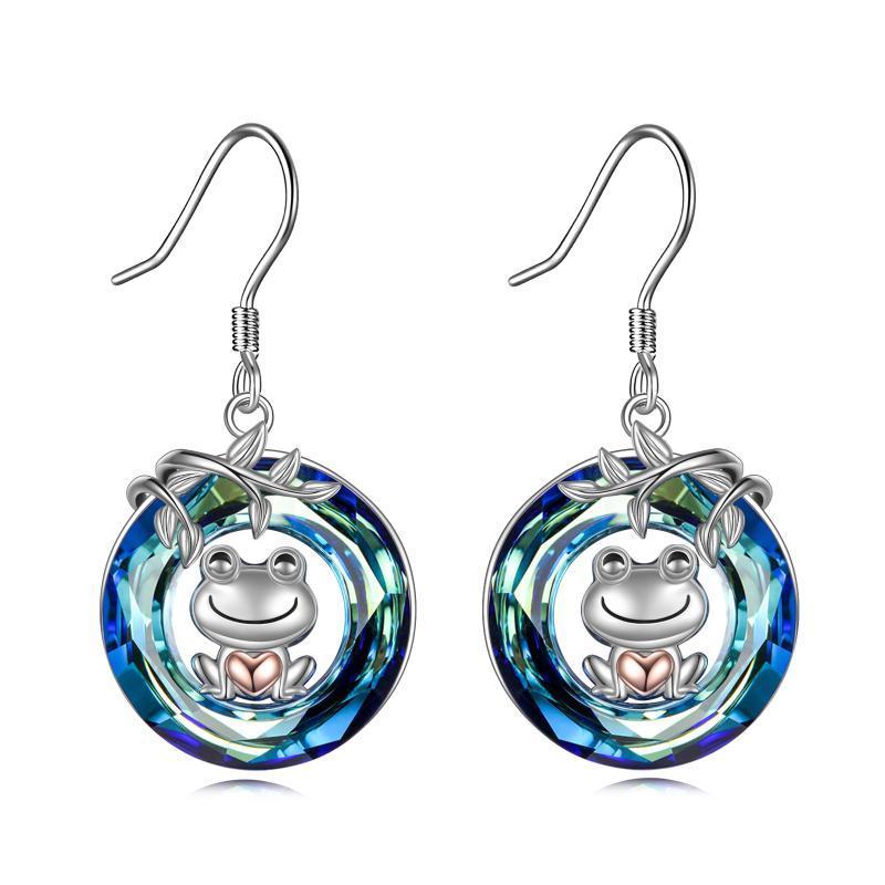 Boucles d'oreilles pendantes en forme de grenouille avec cristal pour femme en argent sterling