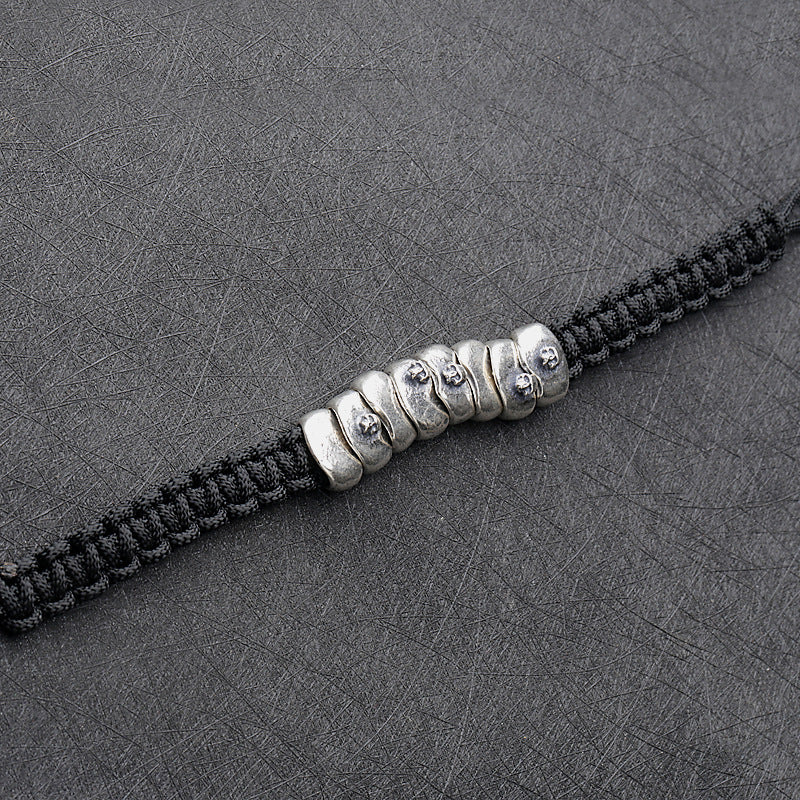 Silver Parachute Cord Woven Bracelet Skull Armour