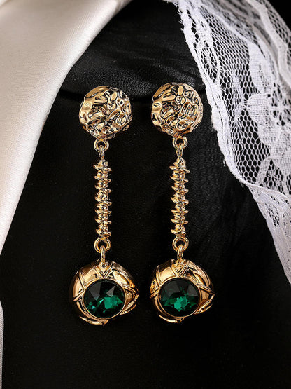 Women's Long French Dark Green Crystal Earrings