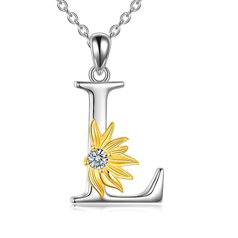 Collar con colgante con nombre y letra A del alfabeto inicial en plata de ley con girasol