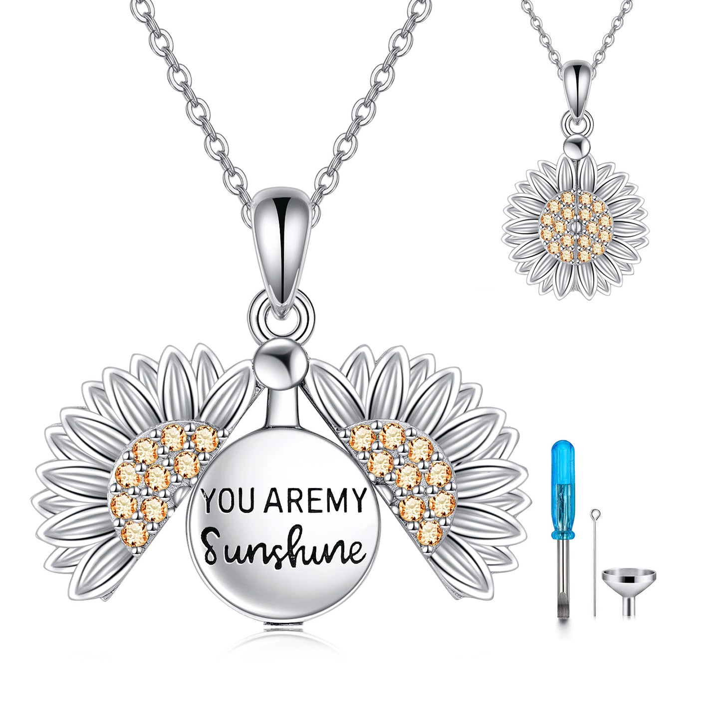 Collar You are My Sunshine Collar de girasol de plata esterlina para mujer Collar de urna