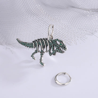 925 Sterling Silver Funny Ancient Green Diamond Dinosaur Earrings