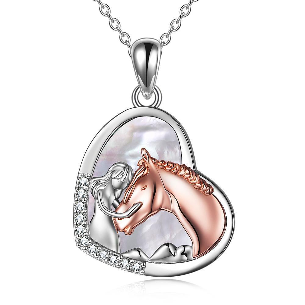 Collier avec pendentif en forme de cœur de cheval en argent sterling pour femmes et filles