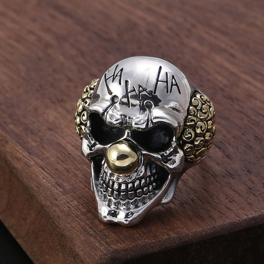 Anillo de plata tailandesa vintage de plata esterlina S925 con letra personalizada y calavera