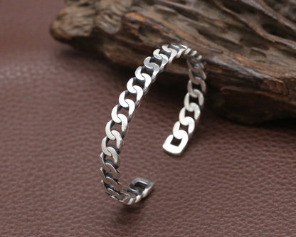 Bracelet simple en argent sterling S925 pour femme avec ouverture rétro et effet vieilli