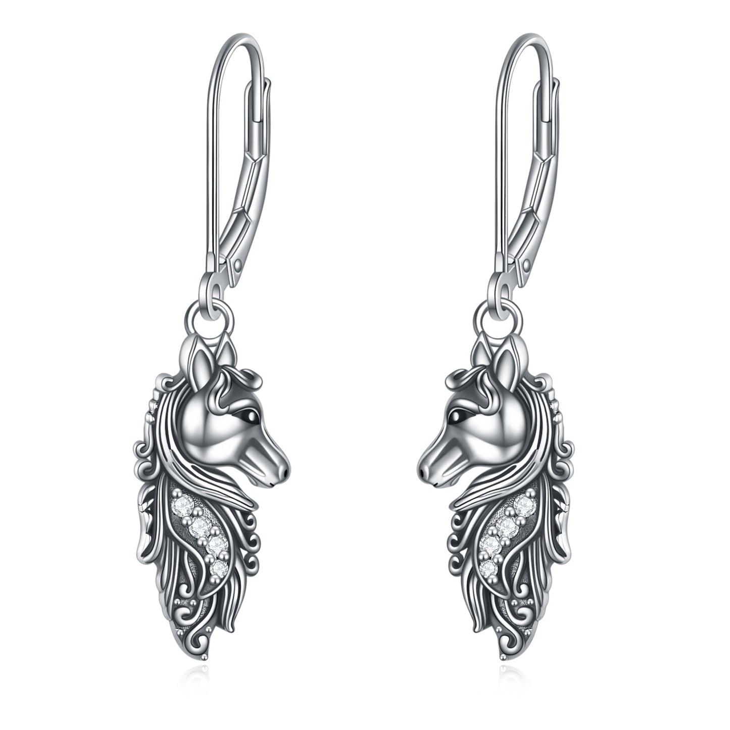 Boucles d'oreilles pendantes à levier en argent sterling avec motif cheval Bijoux Cadeaux