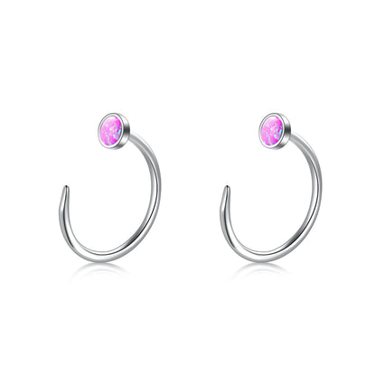 Boucles d'oreilles créoles en opale avec demi-manchette, bijoux enfilables, cadeaux pour femmes et hommes, anniversaire