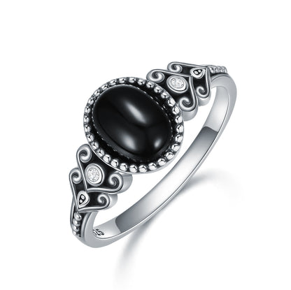 Bague vintage en argent sterling 925 avec onyx noir oxydé pour femme