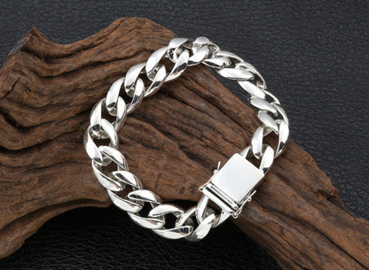 S925 Sterling Silver Fashion Ornament Personality Thick Type Korean Style Simple Glossy Bracelet