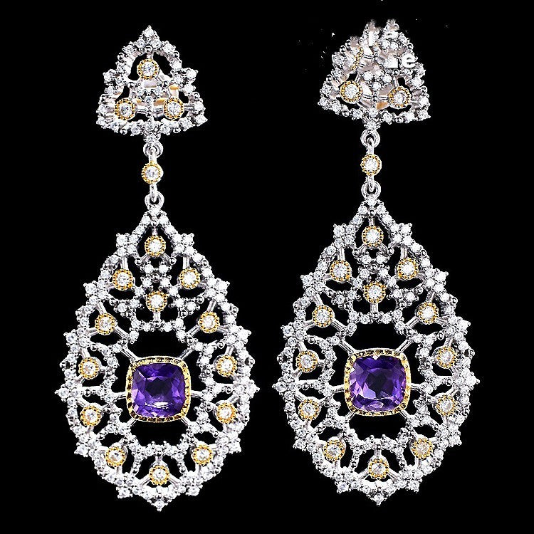 Luxury 925 Silver Plated Natural Amethyst Drop Earrings