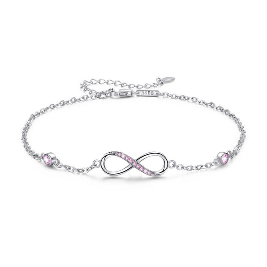 Bracelet de cheville en argent sterling avec symbole d'amour sans fin et chaîne réglable pour femme