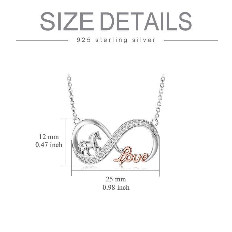 Collar de plata de ley con el símbolo del infinito y el amor de un caballo, regalo para mujer