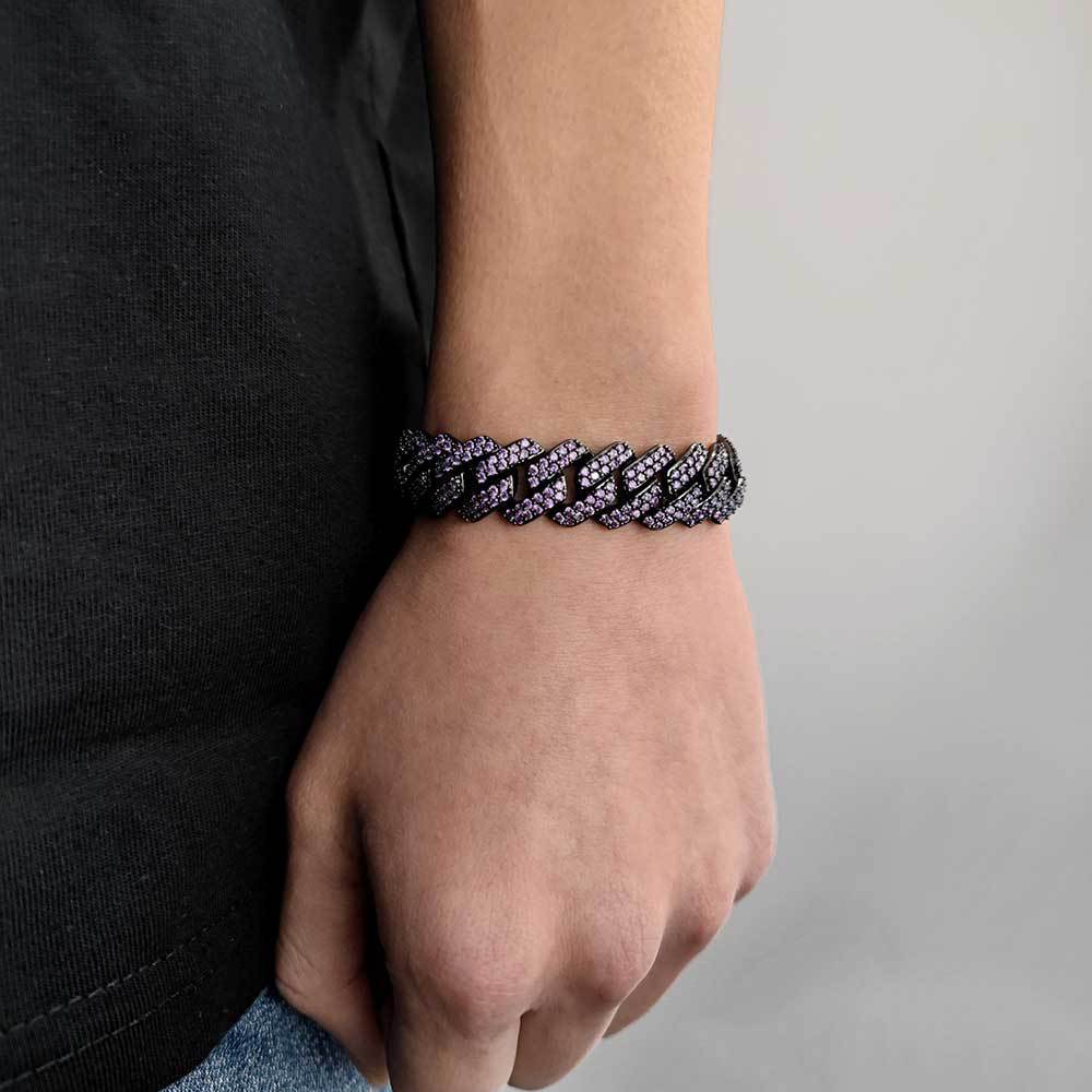 Double Row Zircon Purple Rhombus Cuban Bracelet