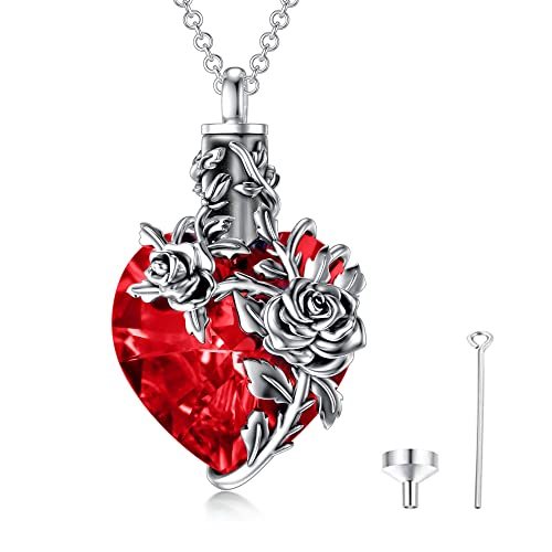 Collier urne funéraire en argent sterling avec fleur de rose pour femme comme bijou commémoratif