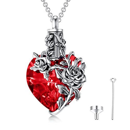 Collier urne funéraire en argent sterling avec fleur de rose pour femme comme bijou commémoratif