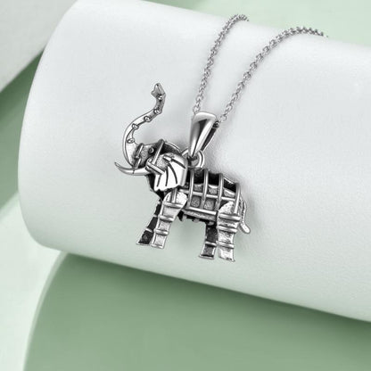 Collar con colgante de elefante oxidado en plata de ley para mujeres y hombres