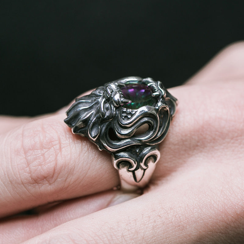 Men's Personality Thai Silver Lion Head Ring