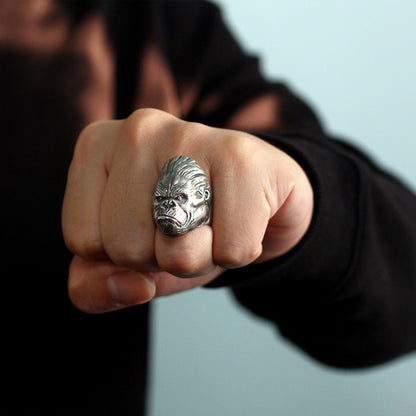 Anillo King Kong en plata de ley 925 hecho a mano estilo punk retro gorila