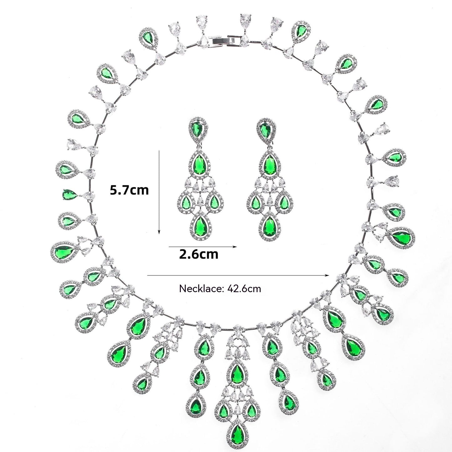 Conjunto de collar y pendientes con circonitas de colores con forma de gota de agua atmosférica para mujer