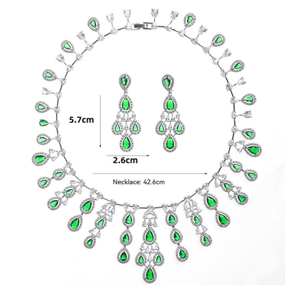 Ensemble de boucles d'oreilles et collier en zircon de couleur goutte d'eau atmosphérique pour femmes