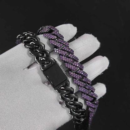 Double Row Zircon Purple Rhombus Cuban Bracelet