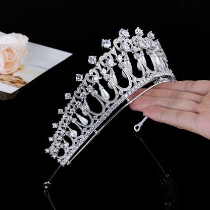 Hair Accessories Bridal Wedding Zircon Crown Pearl Tears Wedding Tiara