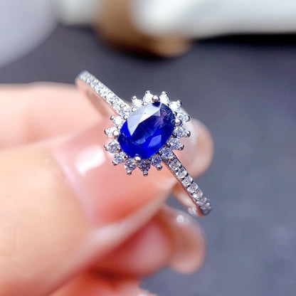 Natural Sapphire Ring S925 Silver Female Accessories Main Stone