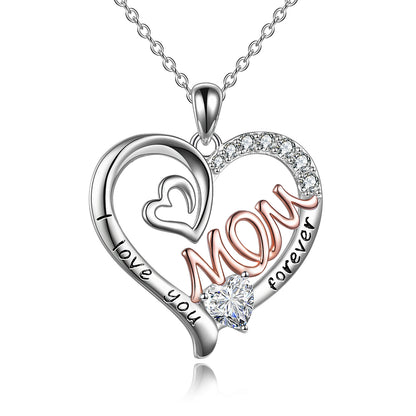 Collier maman en argent sterling S925 avec pendentif en forme de cœur et pierre rose CZ, pierre de naissance, bijoux pour femmes, cadeaux pour mères