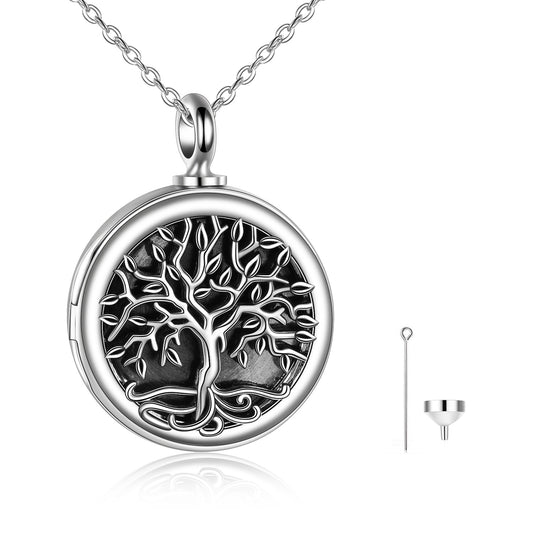 Tree of Life Photo Locket Urn Cremation Necklace Sterling Silver Retro Silver