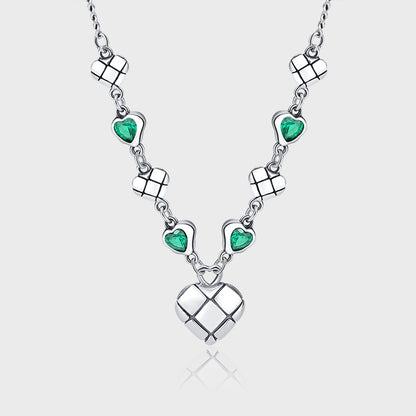 Green Zirconium Love Splice Necklace Women's Ins Fashion Heavy Industry Small Group Clavicle Chain