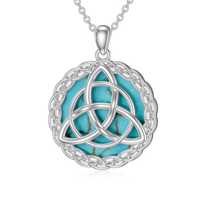 Collier celtique en argent sterling 925 avec pendentif en forme de nœud de la Trinité en turquoise véritable, bijoux irlandais porte-bonheur, cadeaux pour femmes