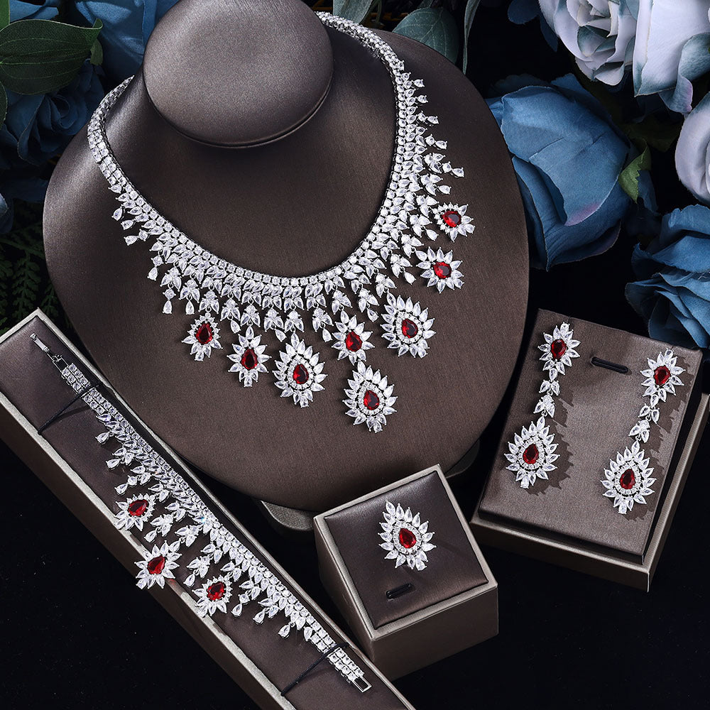 Ensemble de bijoux de mariage vintage à la mode pour femmes avec collier et boucles d'oreilles