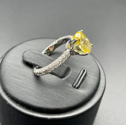 S925 Silver Cubic Zirconia Yellow Simple Elegant Ring Women